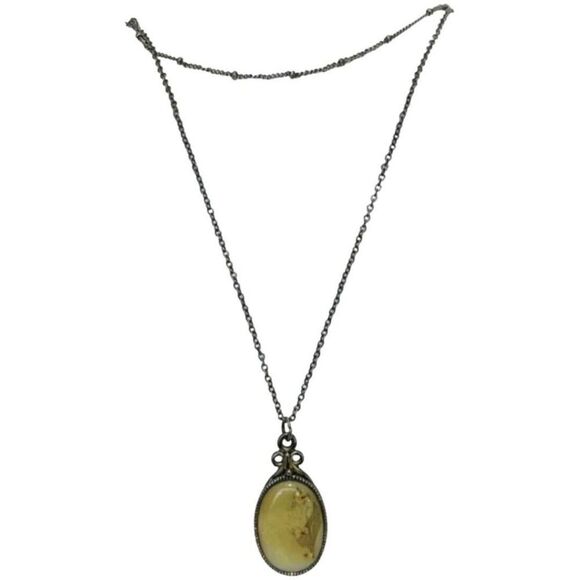 Vintage Yellow Flower Mother Of Pearl Oval Pendant 2 Tier Chain Necklace 21” - Picture 1 of 11